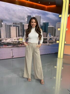 High-Waist Wide-Leg Pants in Beige
